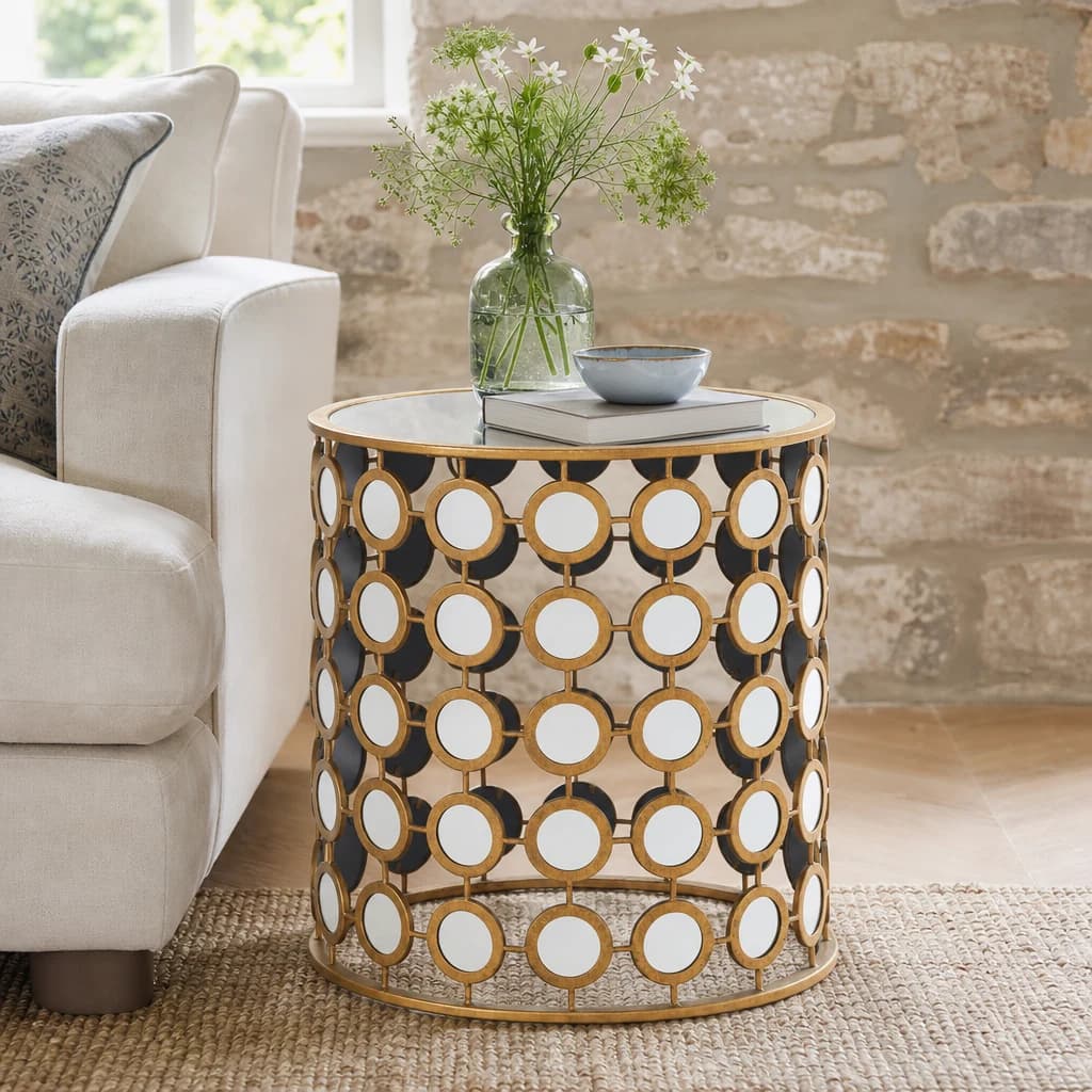 Zariah Gold Finish Mirror Side Table - Tables, photo 1 of 4