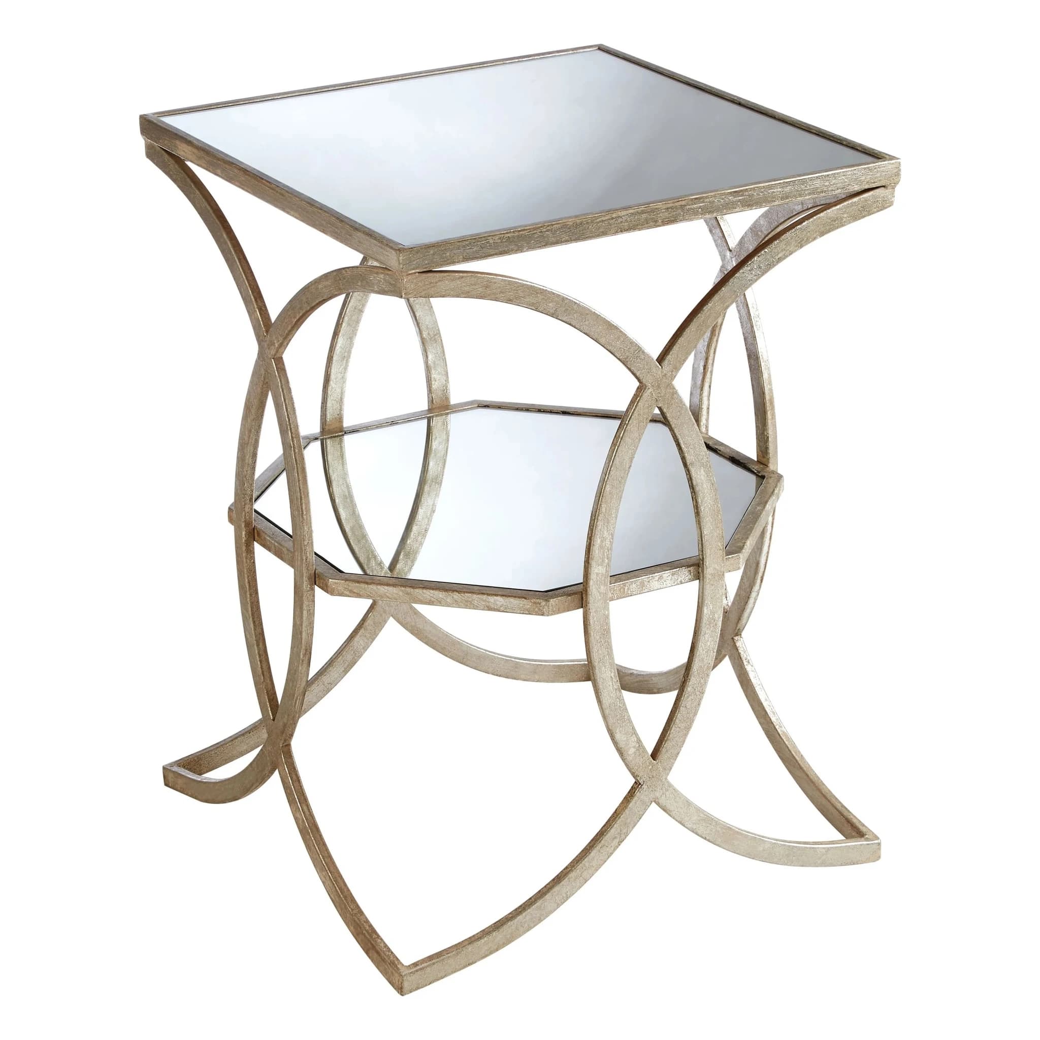 Zariah Antique Silver Finish and Mirror Top Side Table - Tables, photo 2 of 4