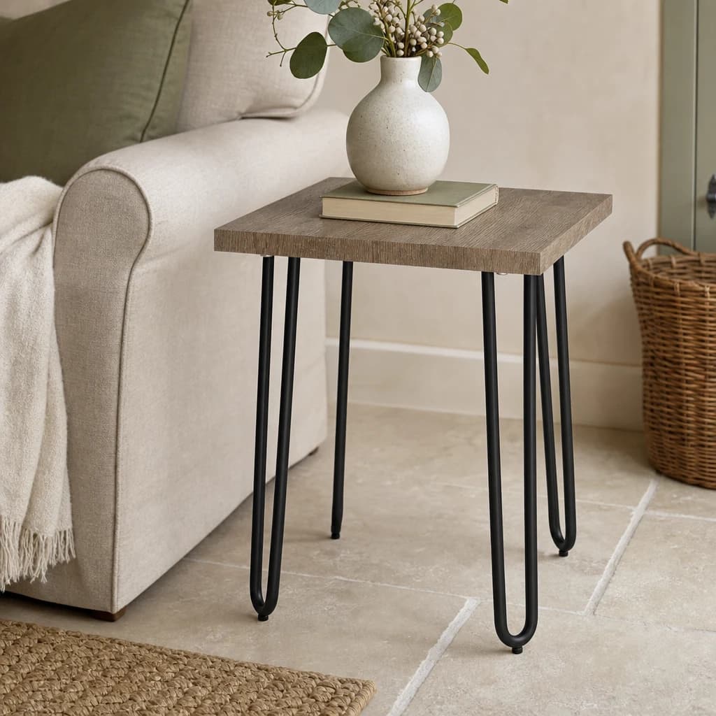 Borough Wooden Top Side Table With Hairpin Metal Legs - Tables, photo 1 of 4