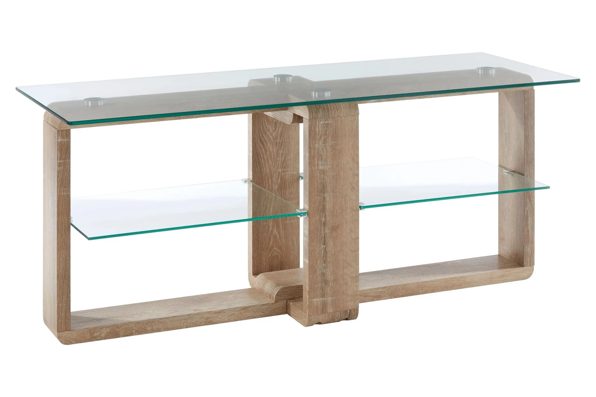 Barton 2 Tier Glass Media Unit with Wood Effect Legs - Bookcases & shelving, photo 3 of 5