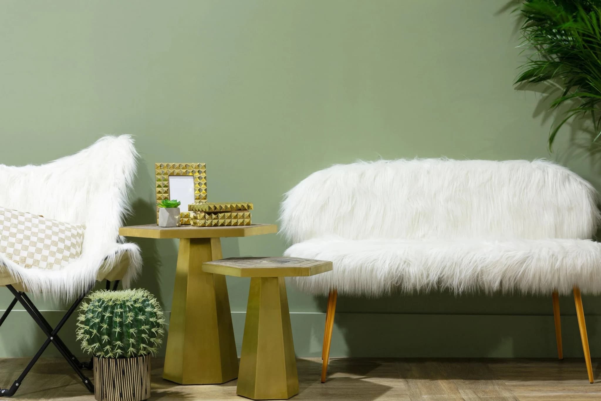 Sienna White Faux Fur 2 Seat Sofa With Gold Finish Legs - Seating, photo 3 of 8