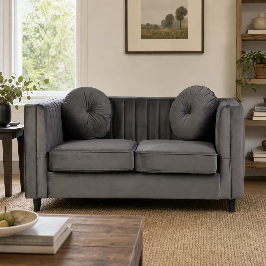 Farah Two Seat Grey Velvet Sofa - Seating, photo 1 of 7