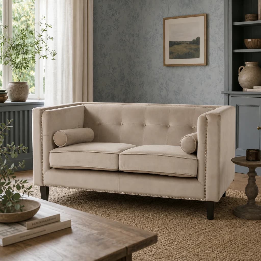 Felisa Two Seater Mink Velvet Sofa - Seating, photo 1 of 8
