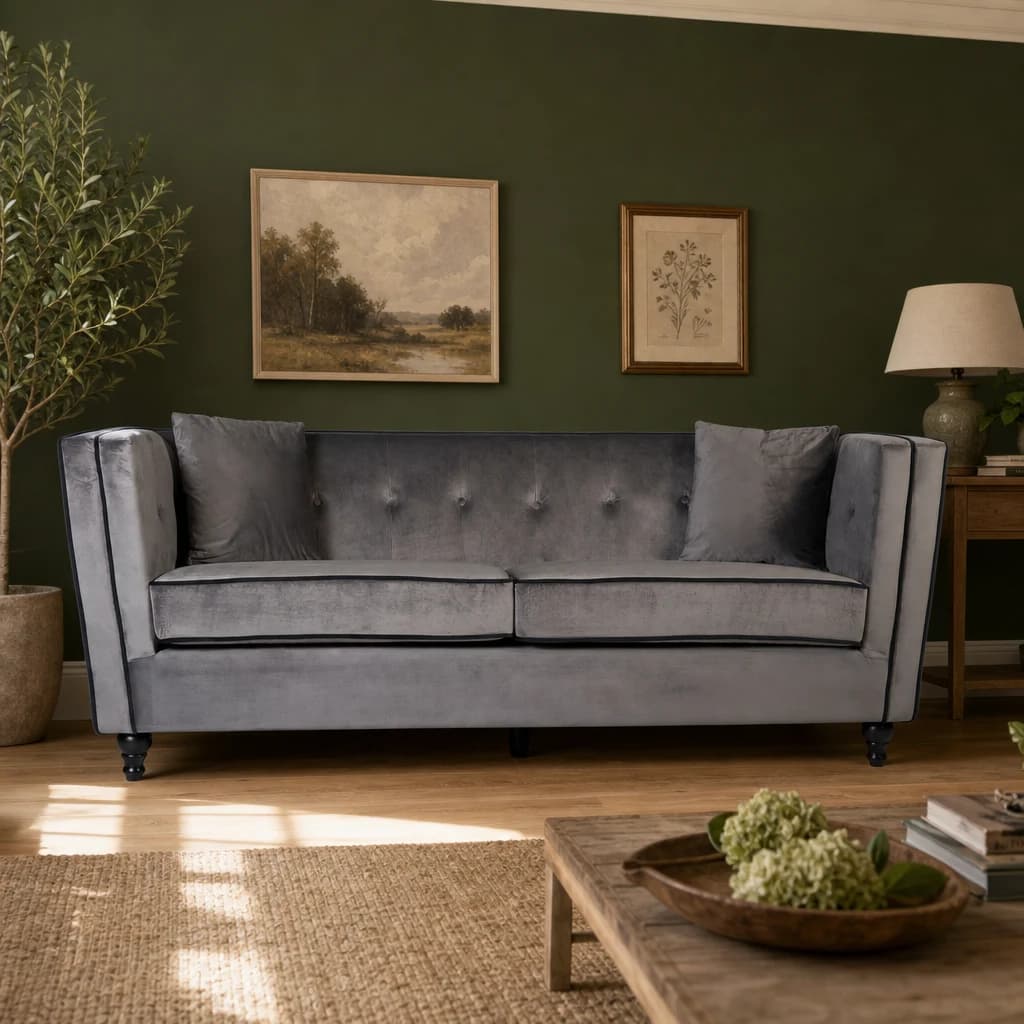 Ferris 3 Seat Grey Velvet Sofa - Seating, photo 1 of 5