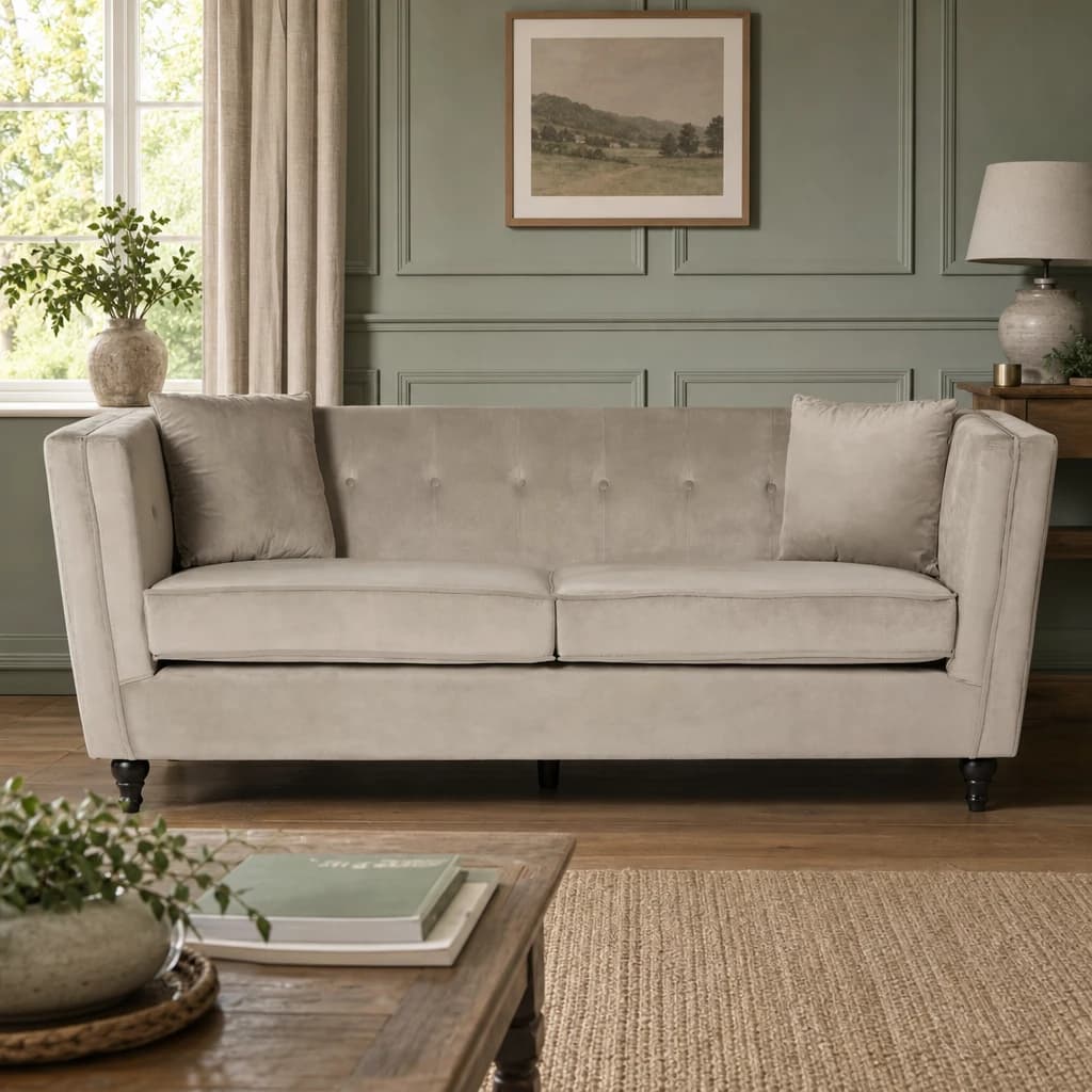 Ferris 3 Seat Mink Velvet Sofa - Seating, photo 1 of 7
