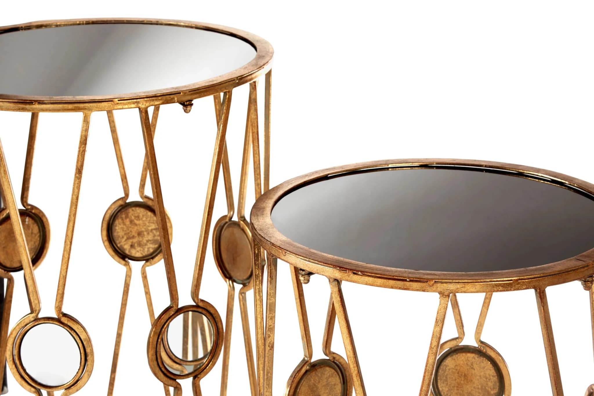Faiza Black Glass and Gold Frame Set Of 2 Side Tables - Tables, photo 3 of 4