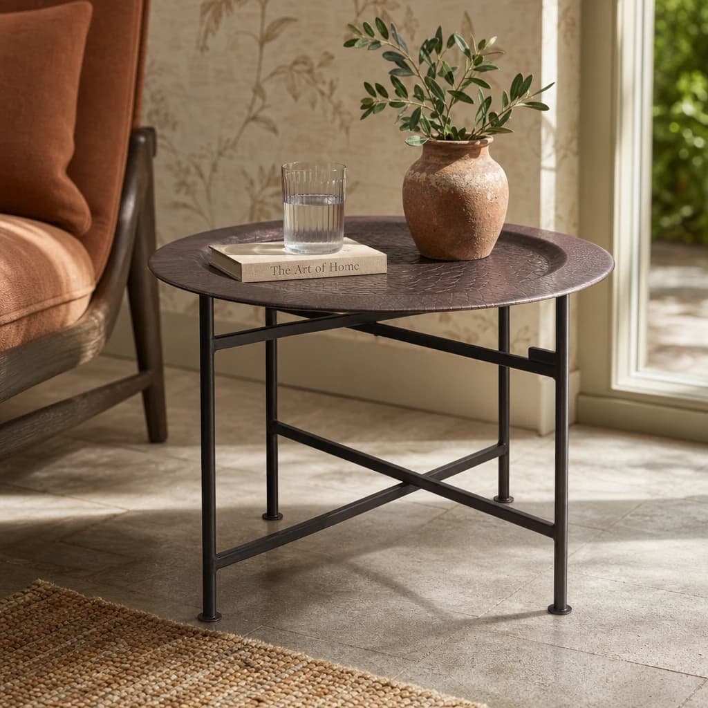 Hege Crocodile Texture Copper Finish Round Side Table - Tables, photo 1 of 4