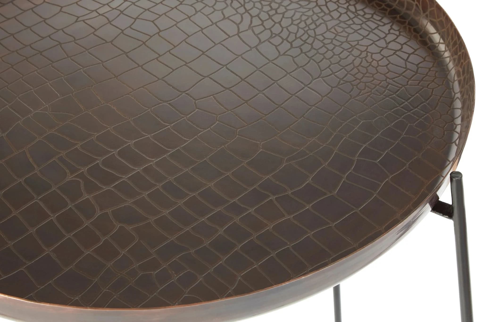 Hege Crocodile Texture Copper Finish and Black Round Side Table - Tables, photo 2 of 3