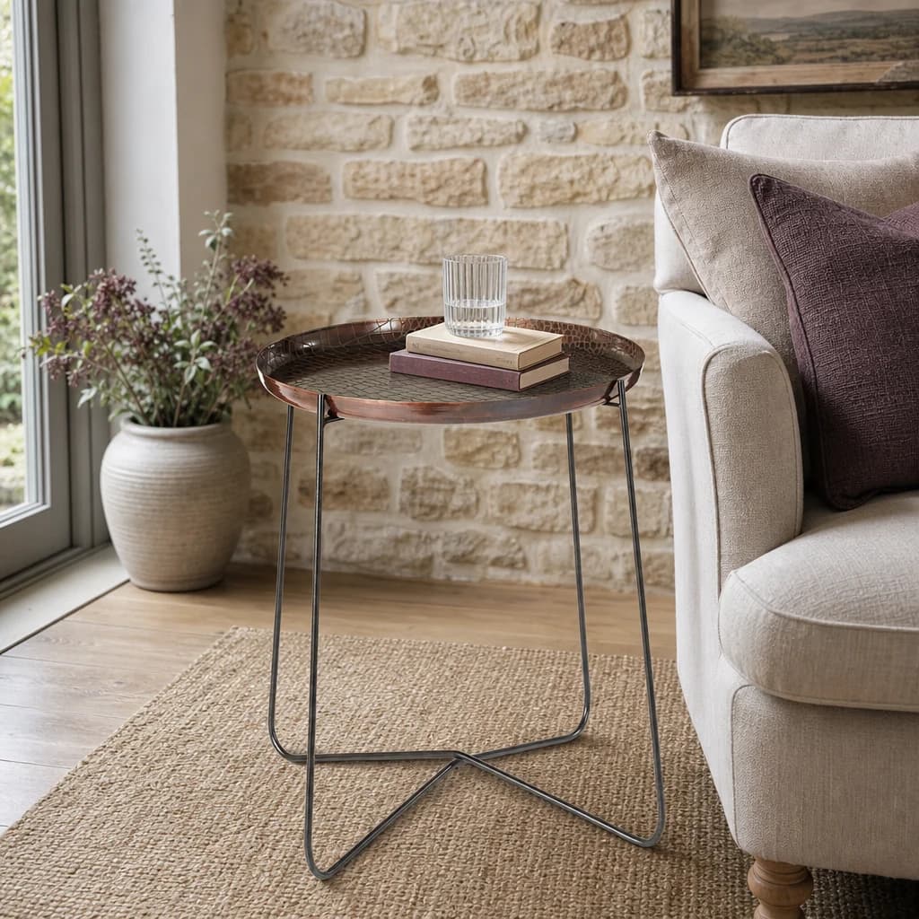Hege Crocodile Texture Copper Finish and Black Round Side Table - Tables, photo 1 of 3
