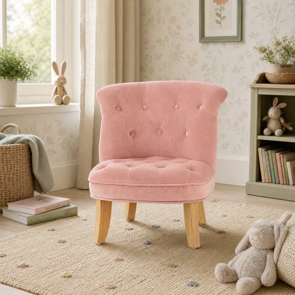Estelle Pink Velvet Kids Chair - Seating, photo 1 of 8