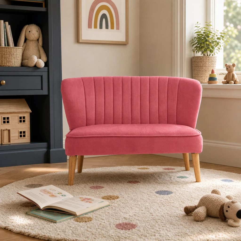 Mia 2 Seat Pink Velvet Kids Sofa - Decorative, photo 1 of 8