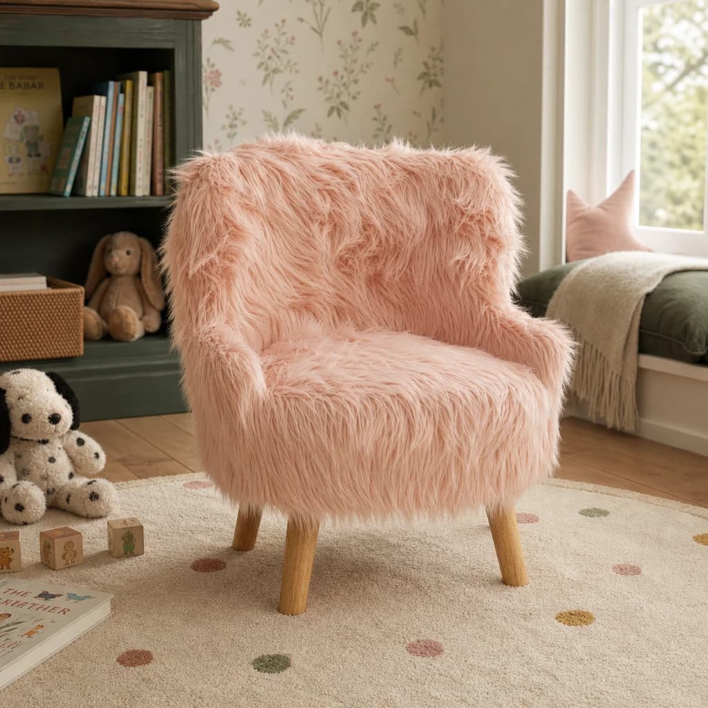 Kids Pink Faux Fur Chair - Seating, photo 1 of 8