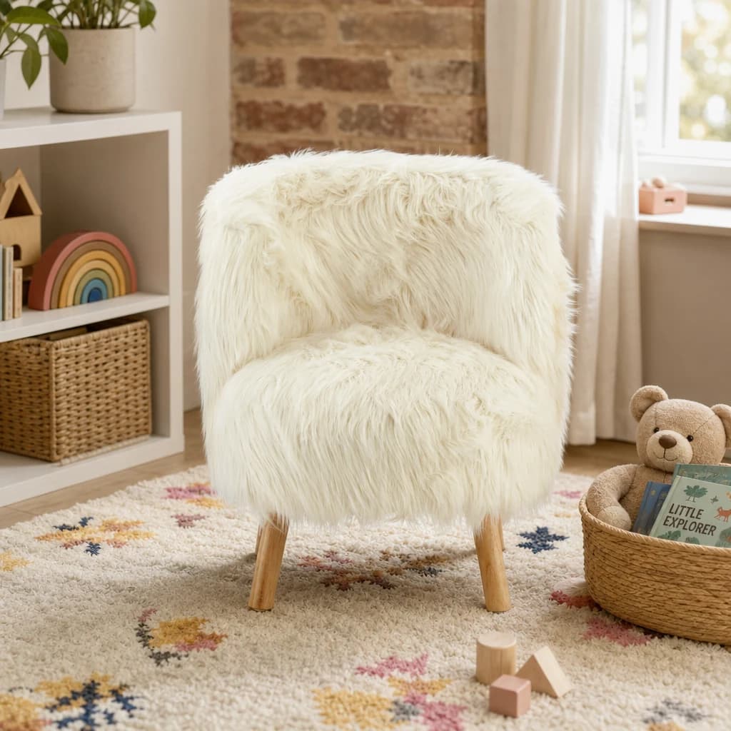 Kids White Faux Fur Chair - Seating, photo 1 of 8
