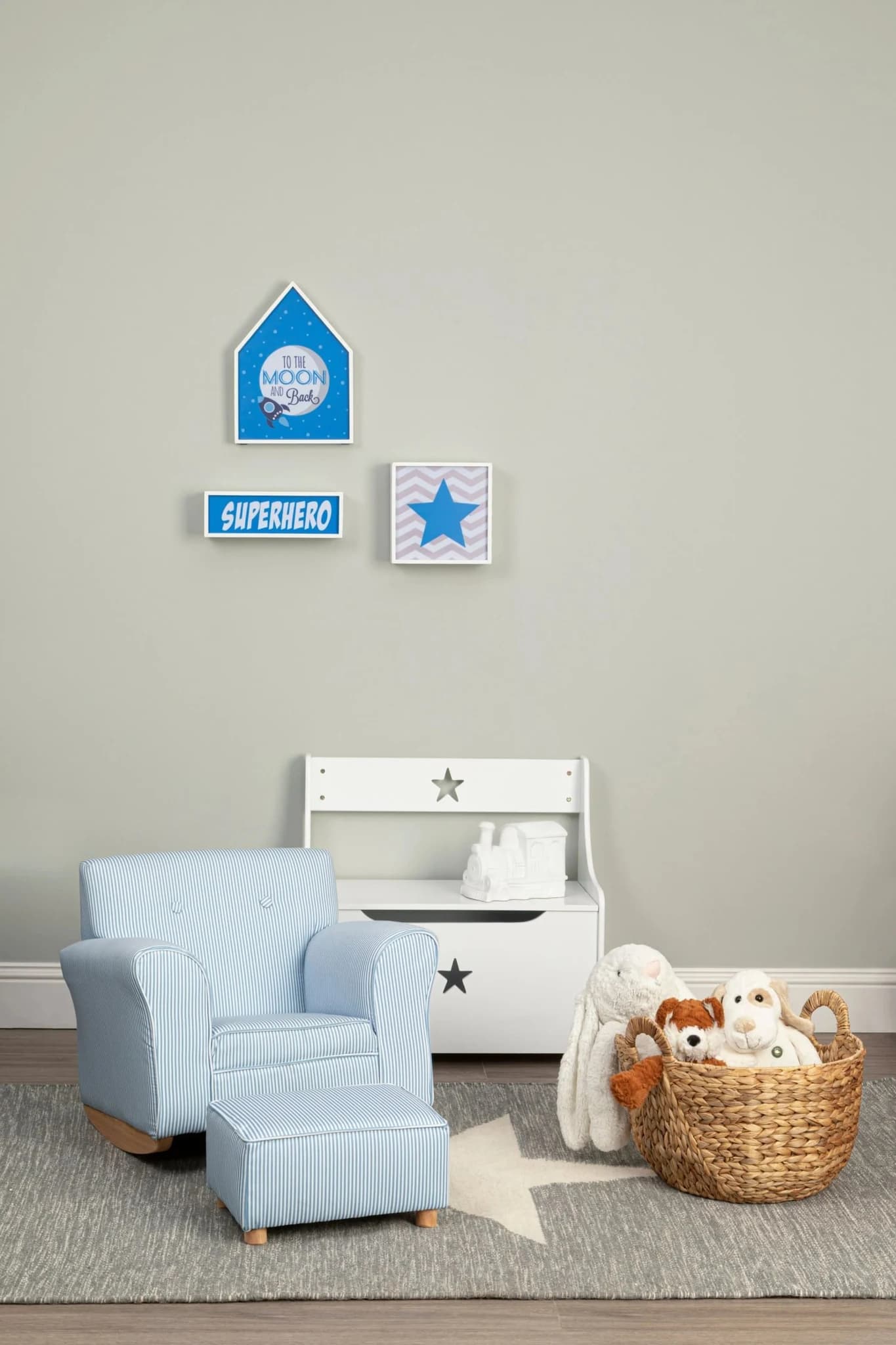 Kids Blue And White Stripe Rocking Chair With Footstool - Seating, photo 2 of 8