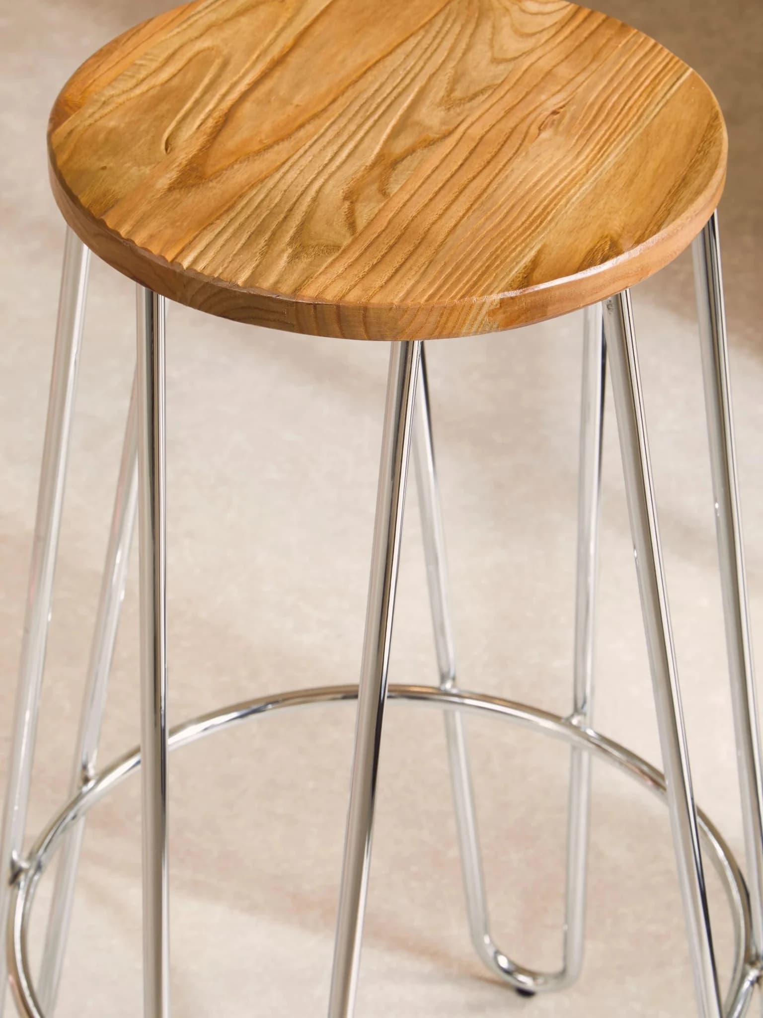 District Wood and Chrome Finish Hairpin Legs Bar Stool - Seating, photo 2 of 7