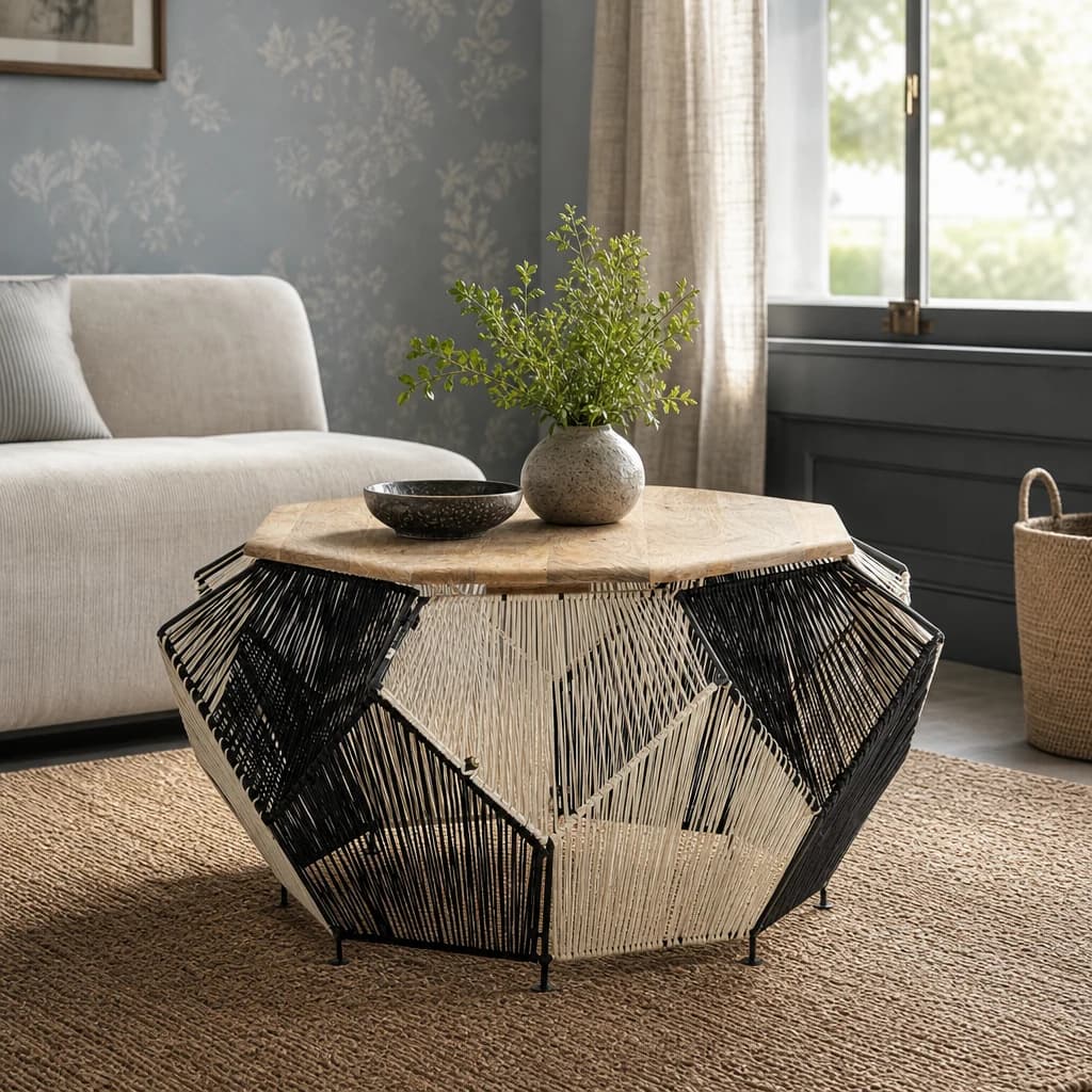 Fusion Black And Silver Woven Hexagon Coffee Table - Tables, photo 1 of 5
