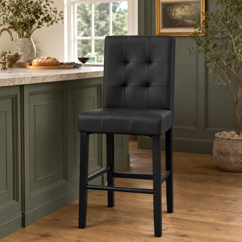 Regents Park Black Leather Effect High Back Bar Chair - Seating, photo 1 of 7