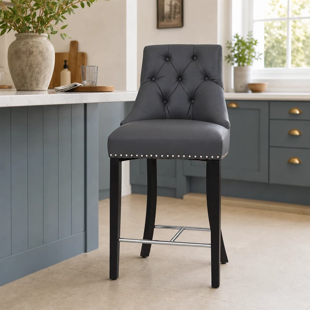 Regents Park Grey Faux Leather Bar Chair - Seating, photo 1 of 7