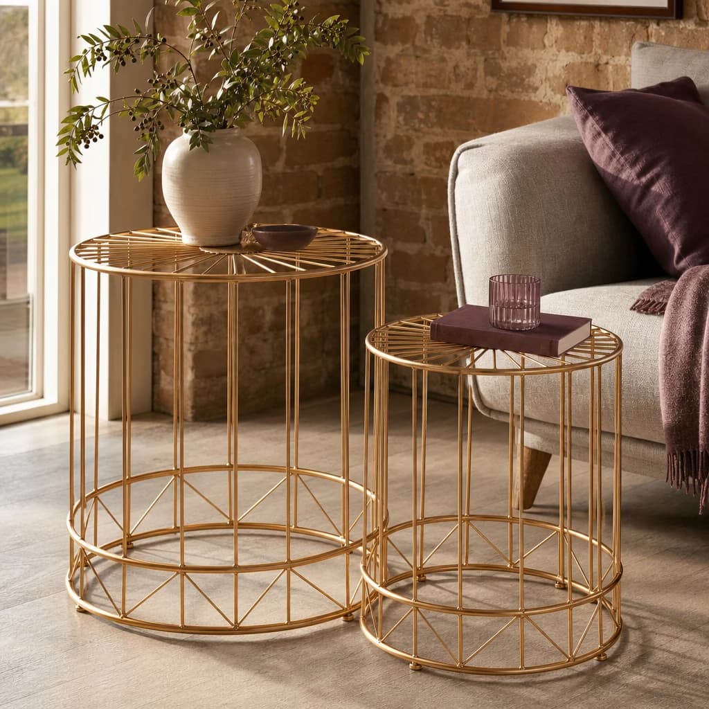Lexi Gold Wire Frame Set of 2 Side Tables - Tables, photo 1 of 5