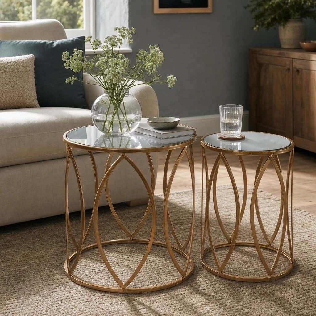 Arcana Set Of Two Gold Finish Side Tables - Tables, photo 1 of 8