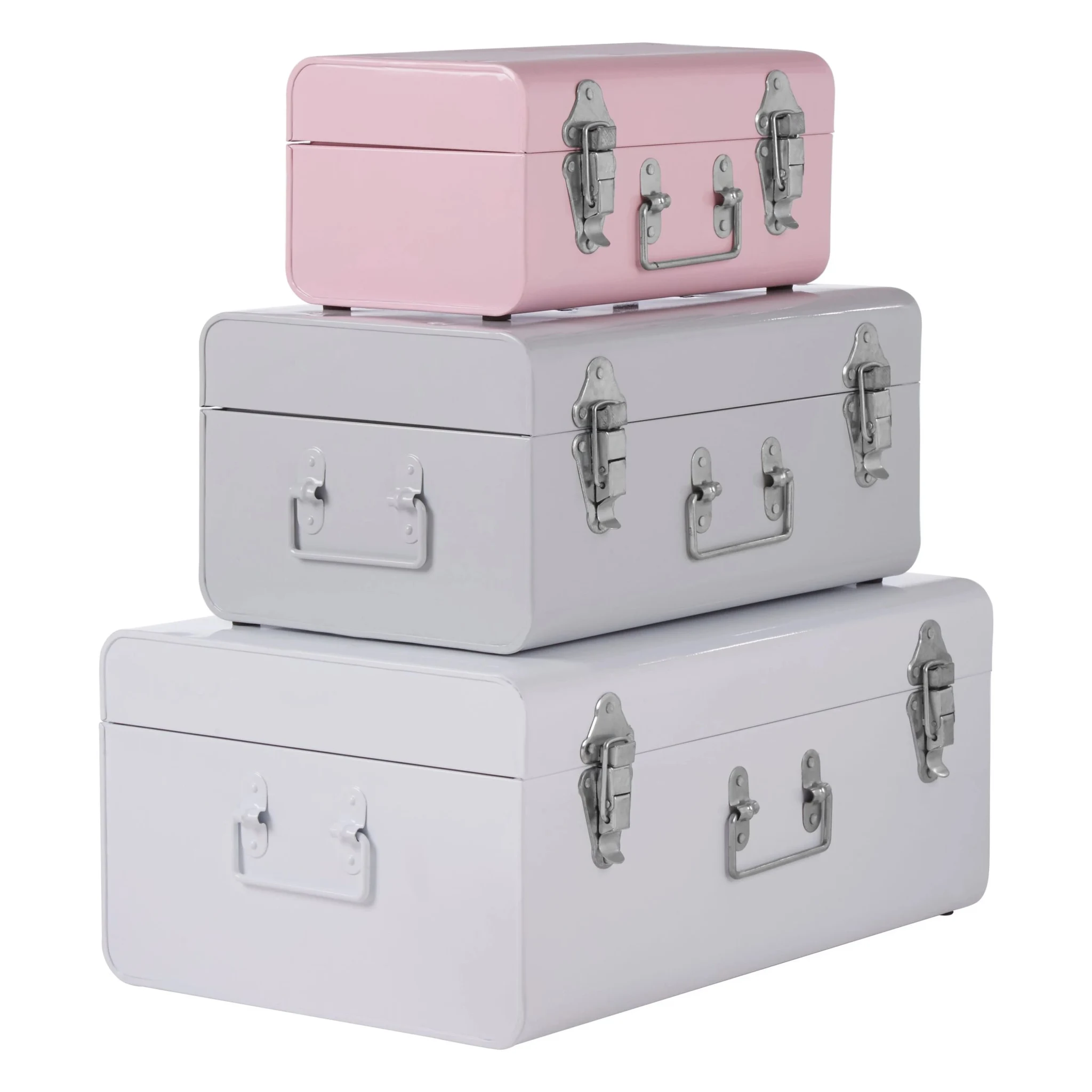 Parley Set of Three Assorted Pink and Grey Storage Trunks - Bookcases & shelving, photo 7 of 8
