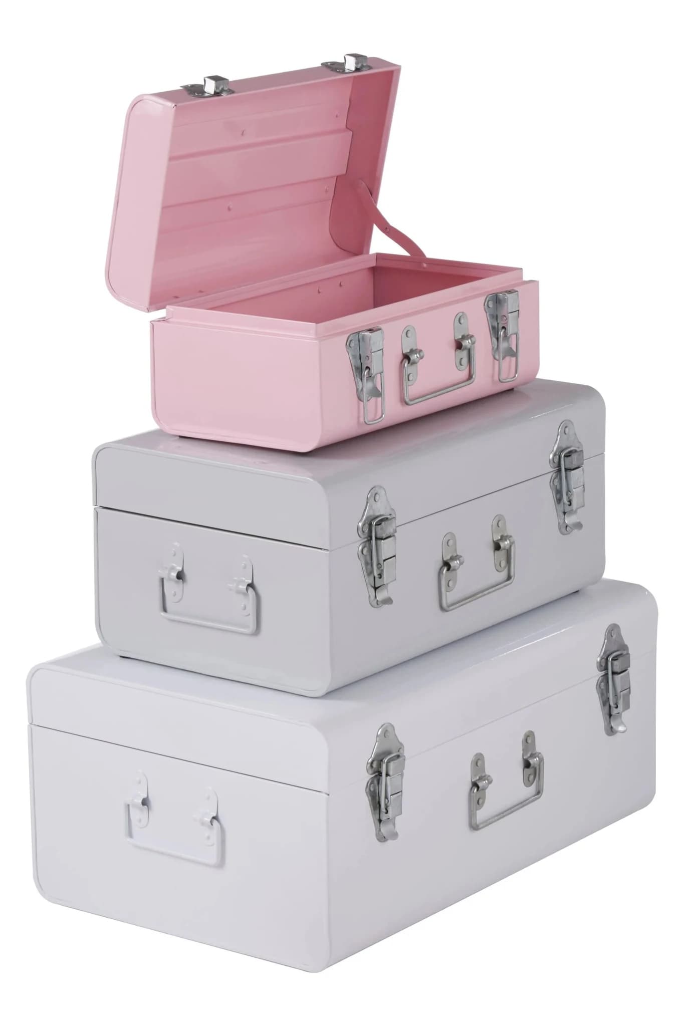 Parley Set of Three Assorted Pink and Grey Storage Trunks - Bookcases & shelving, photo 6 of 8