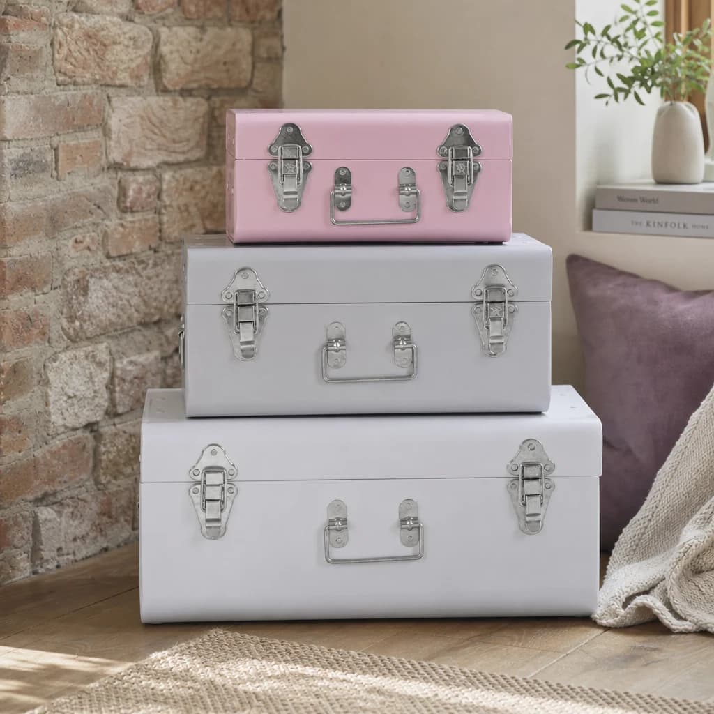 Parley Set of Three Assorted Pink and Grey Storage Trunks - Bookcases & shelving, photo 1 of 8