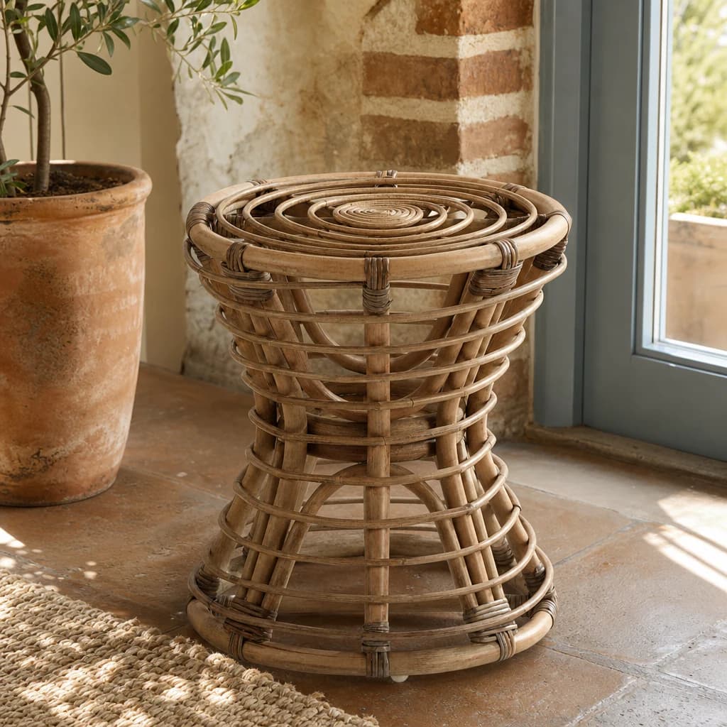 Maka Grey Natural Rattan Stool