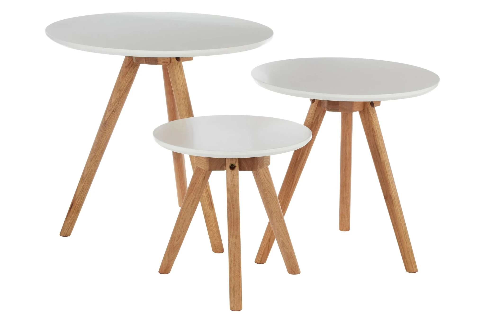 Nostra White and Natural Oak Wood Set Of 3 Side Tables - Tables, photo 2 of 4