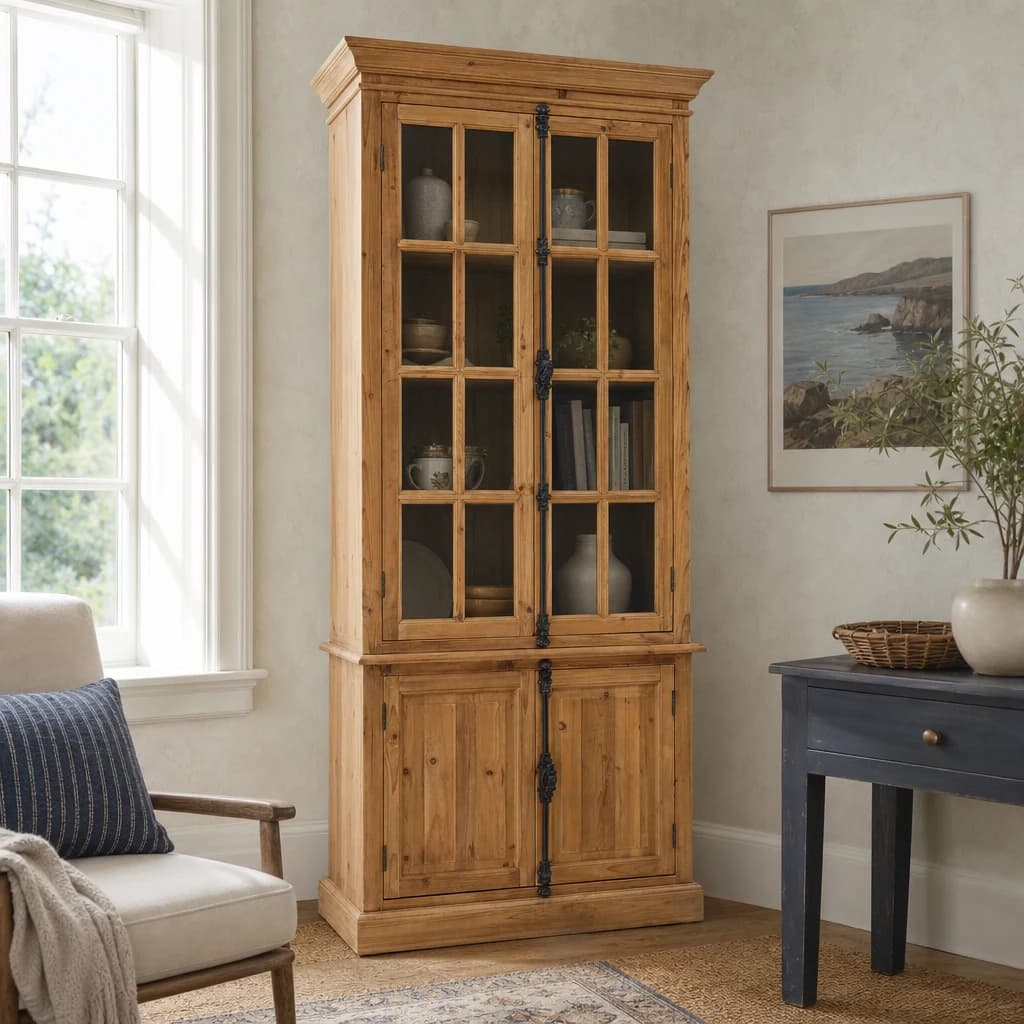 Banten Pine Wood Four Door Tall Cabinet - Bookcases & shelving, photo 1 of 4