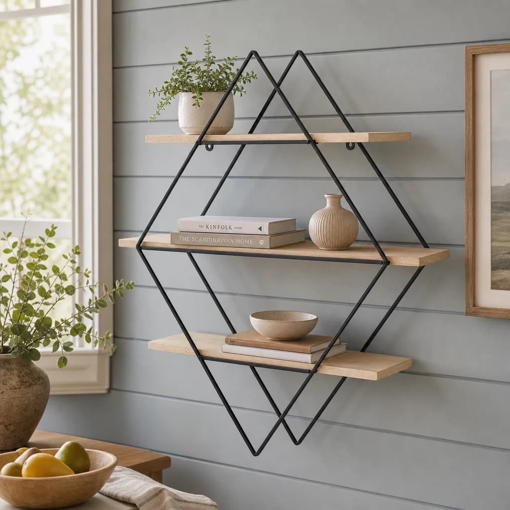 Brixton 3 Tier Rhombus Wall Shelf - Bookcases & shelving, photo 1 of 5