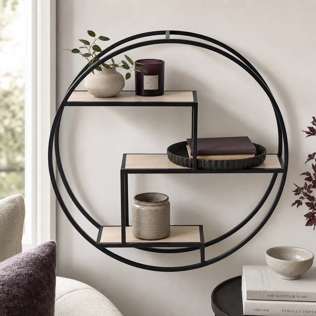 Brixton 3 Tier Round Metal Wall Shelf - Bookcases & shelving, photo 1 of 5