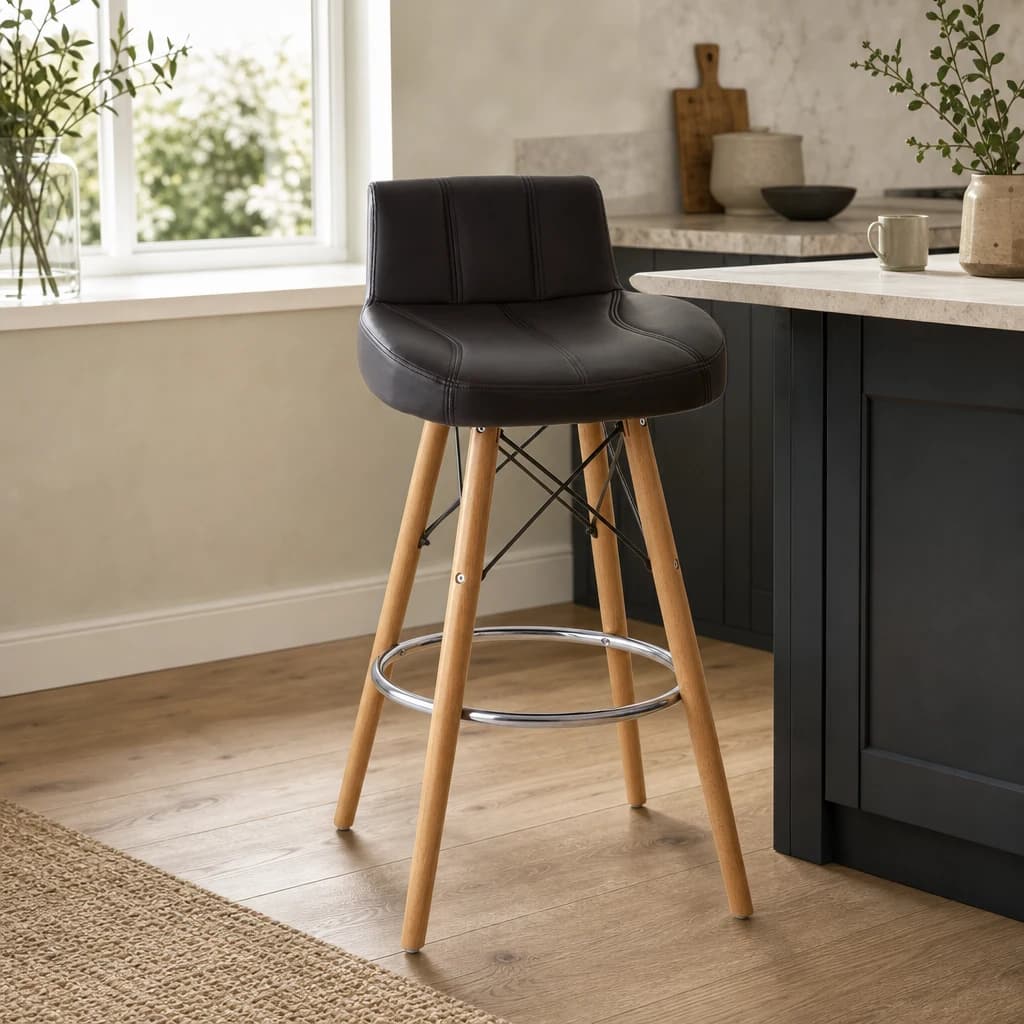 Stockholm Black Leather Effect Bar Stool - Seating, photo 1 of 6