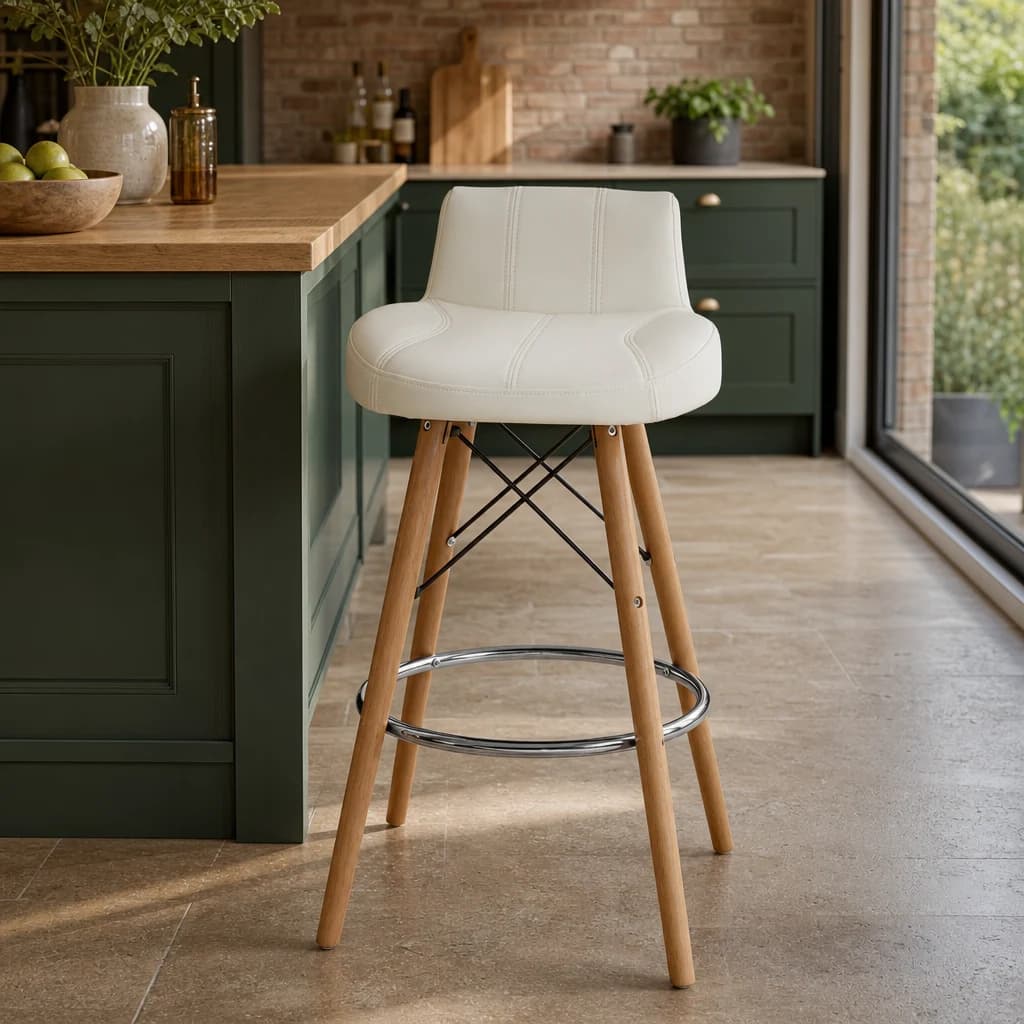 Stockholm White Leather Effect Bar Stool - Seating, photo 1 of 6
