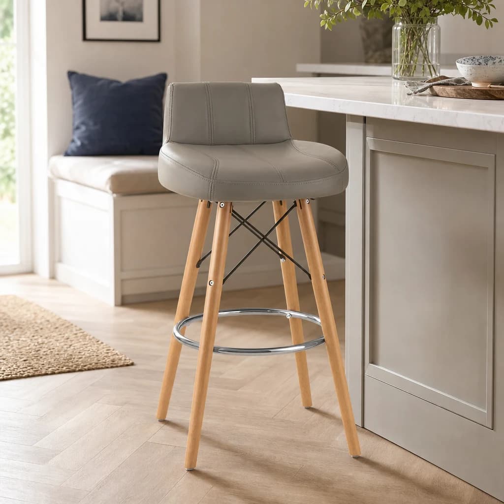 Stockholm Grey Leather Effect Bar Stool - Seating, photo 1 of 6