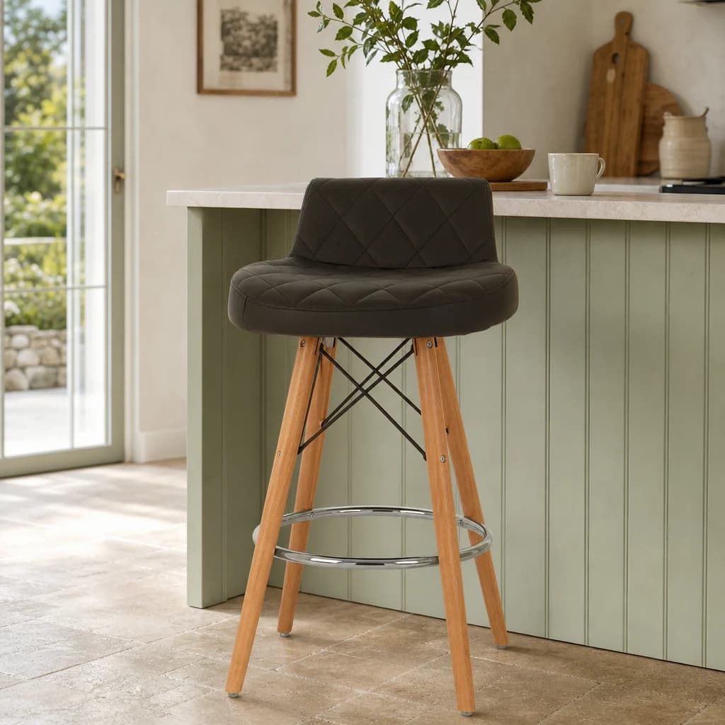 Stockholm Black Leather Effect Quilted Bar Stool - Seating, photo 1 of 8