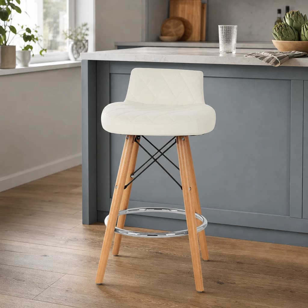 Stockholm White Leather Effect Quilted Bar Stool - Seating, photo 1 of 8