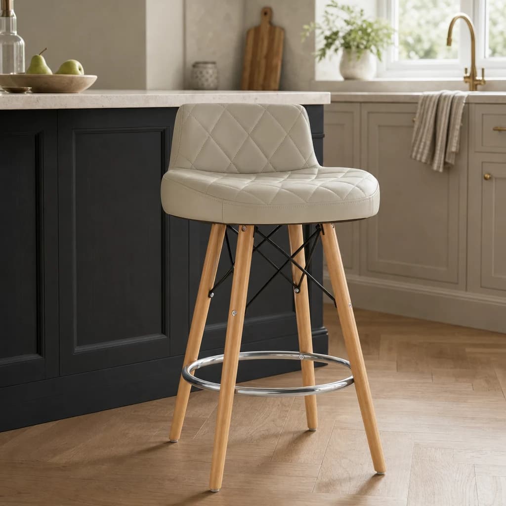 Stockholm Grey Leather Effect Quilted Bar Stool - Seating, photo 1 of 5