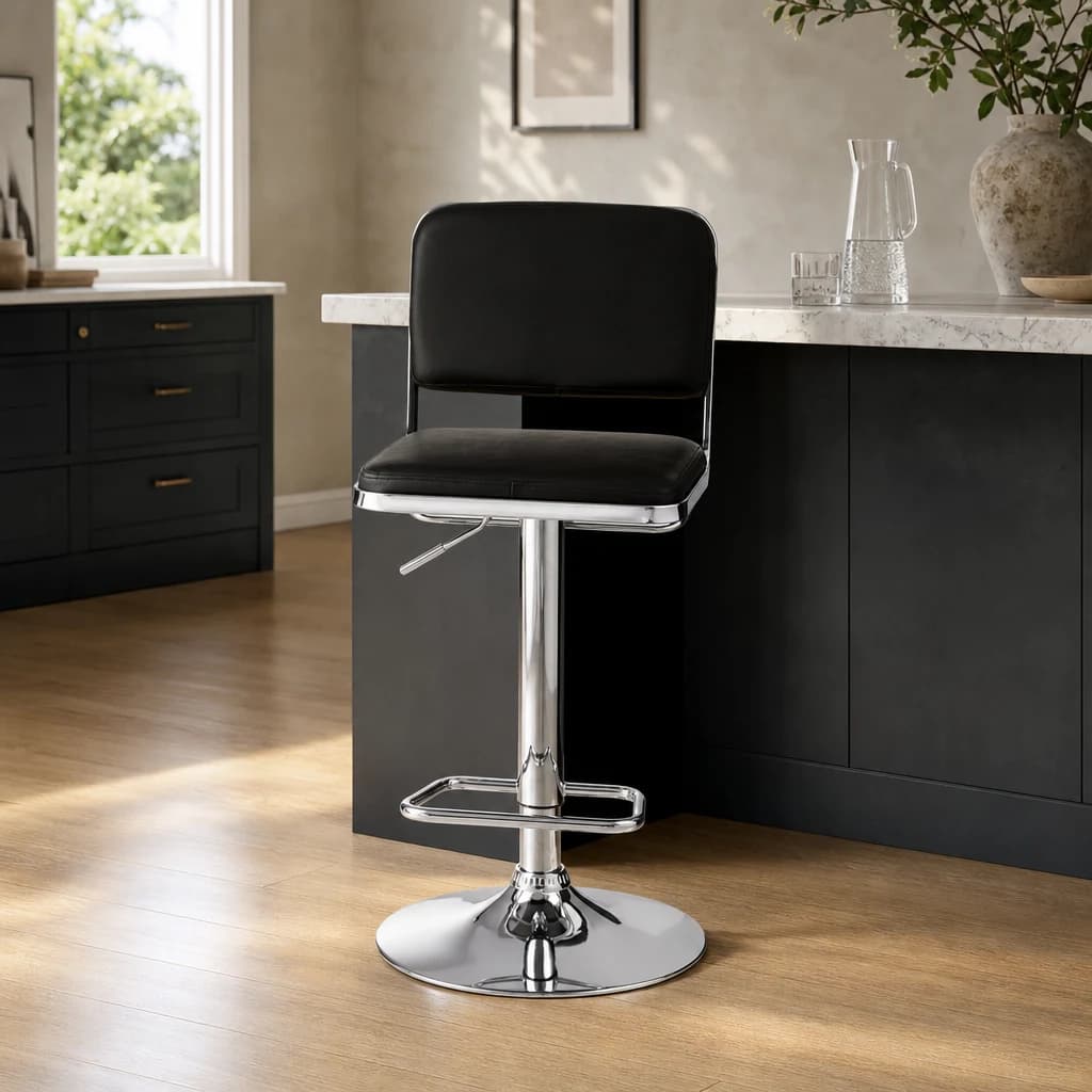 Stockholm Black Seat And Chrome Base Bar Stool - Seating, photo 1 of 6