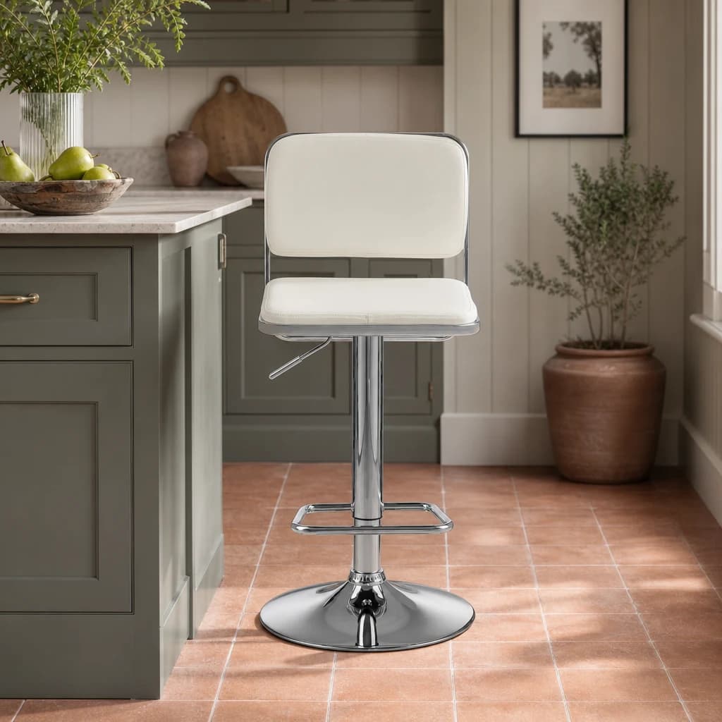 Stockholm White Seat And Chrome Base Bar Stool - Seating, photo 1 of 6
