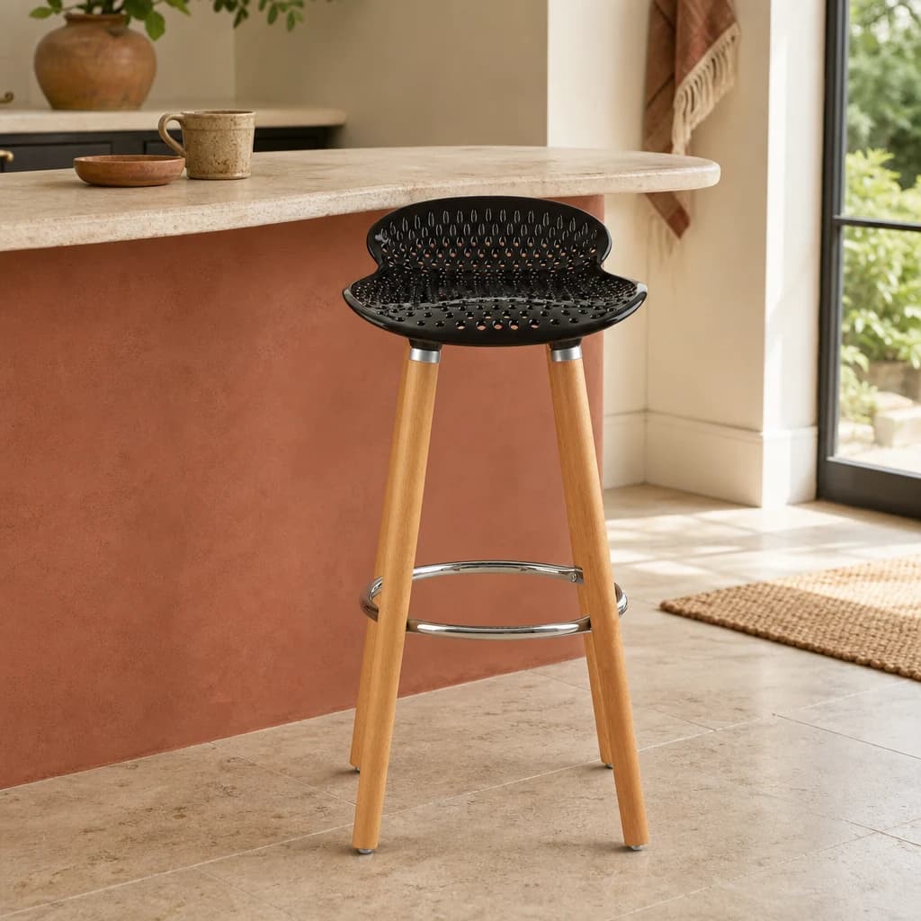 Stockholm Black Moulded Plastic and Wood Bar Stool - Seating, photo 1 of 6