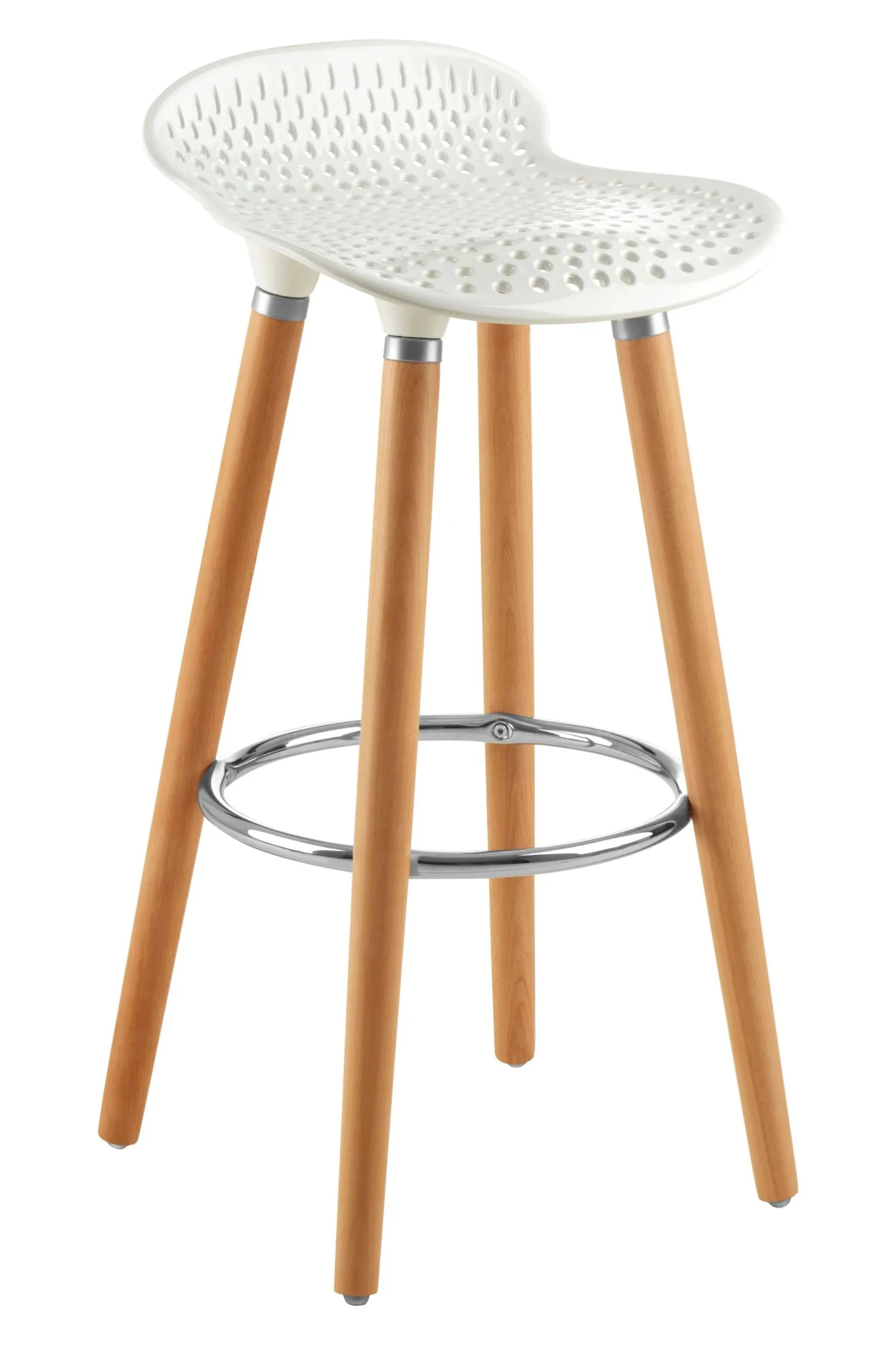Stockholm White Moulded Plastic and Wood Bar Stool - Seating, photo 4 of 6