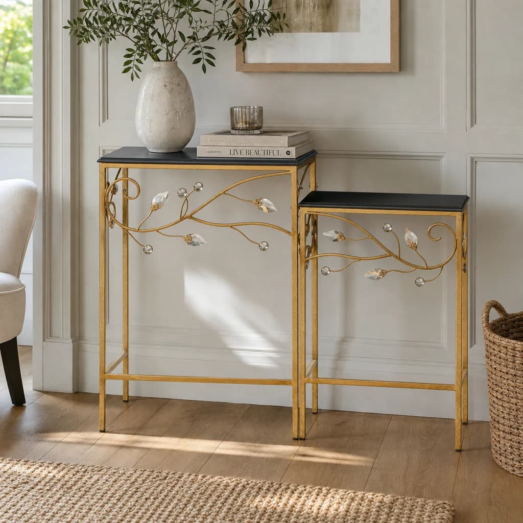 Yaxi Black and Gold Finish Set of 2 Nesting Tables - Tables, photo 1 of 6