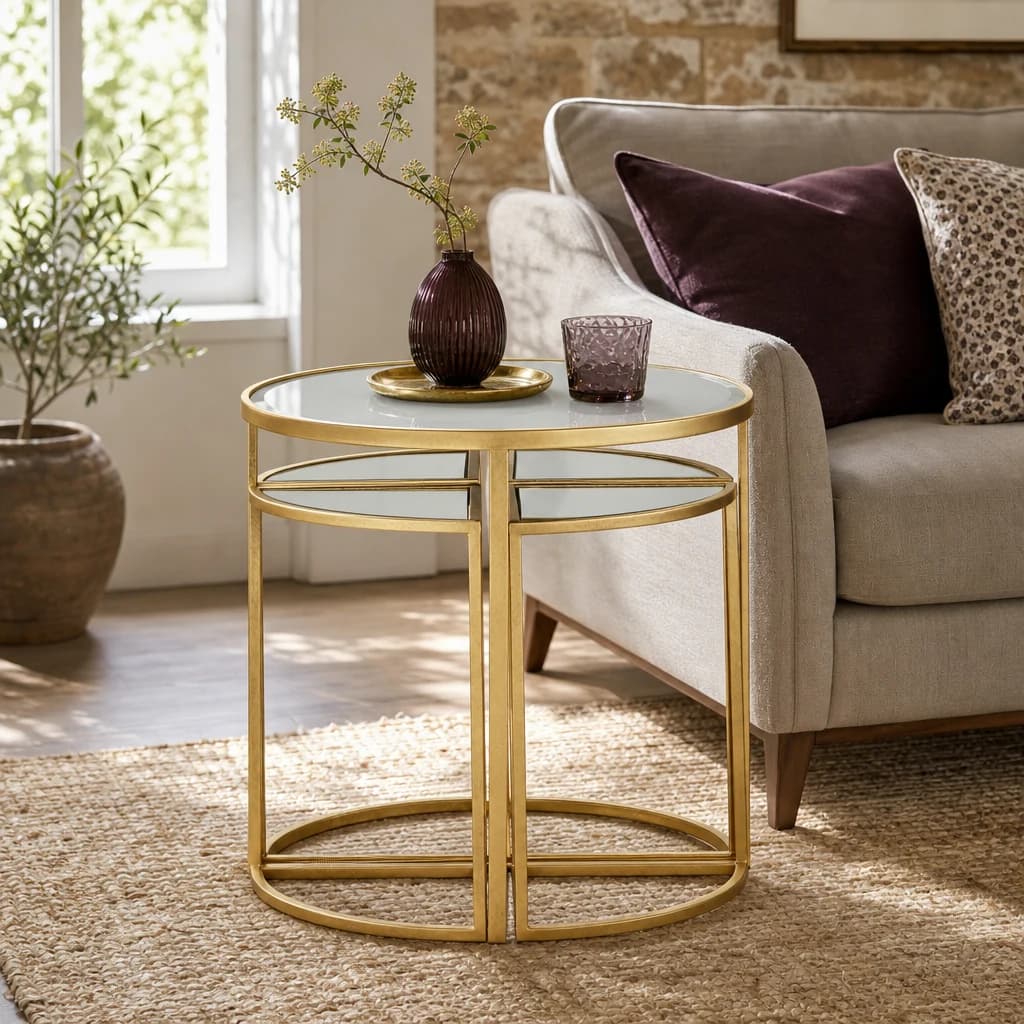 Farran Set of 5 Champagne Gold Coffee Table with Nesting Tables - Tables, photo 1 of 8