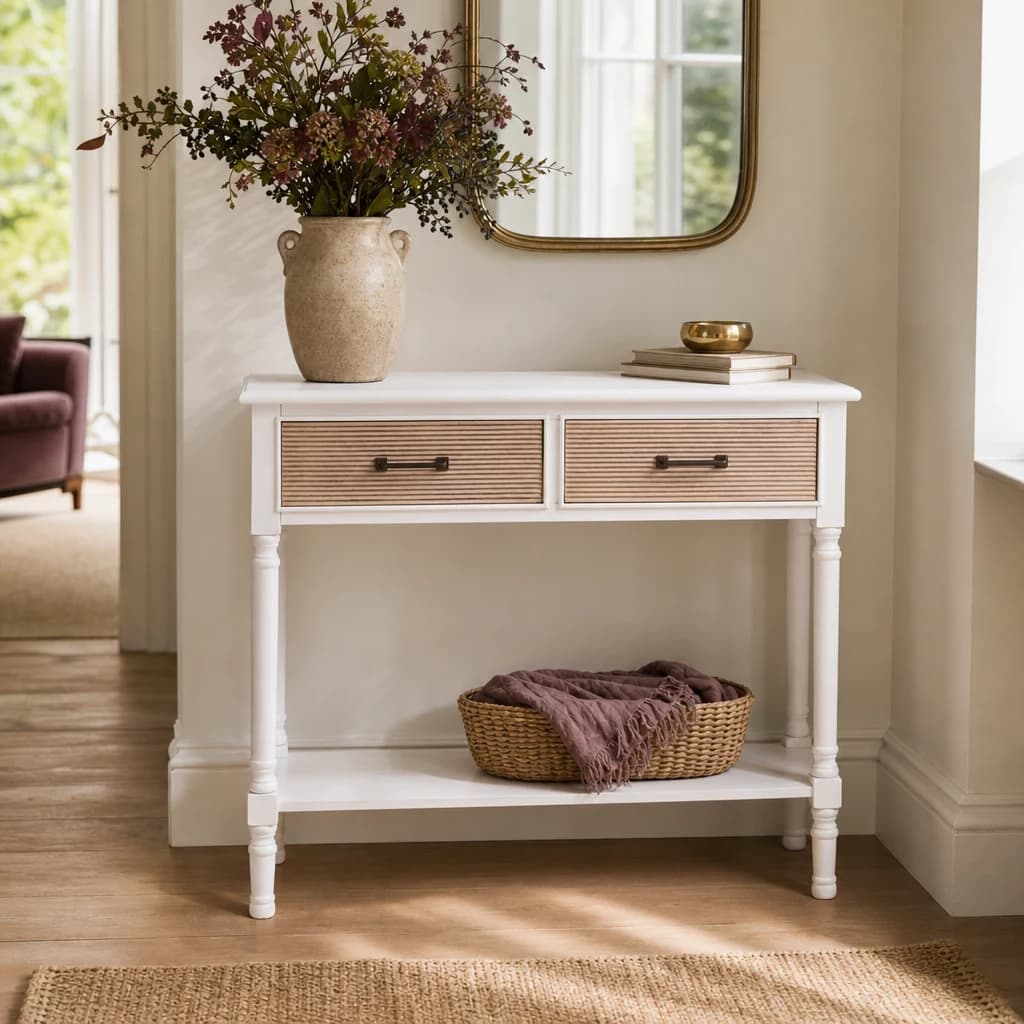 Heritage 2 Drawers White Wooden Console Table - Tables, photo 1 of 8
