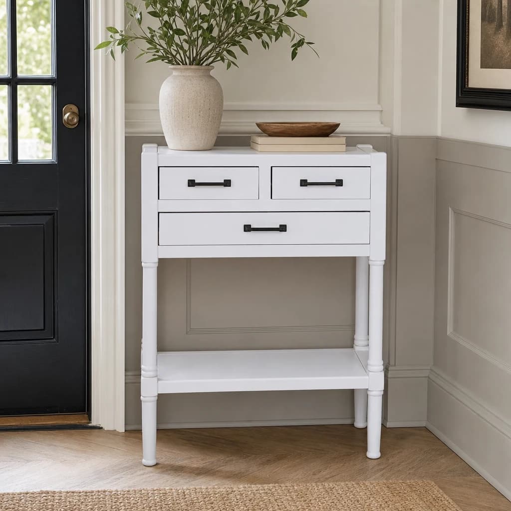 Heritage White Pearl Finish Wooden Console Table - Tables, photo 1 of 5