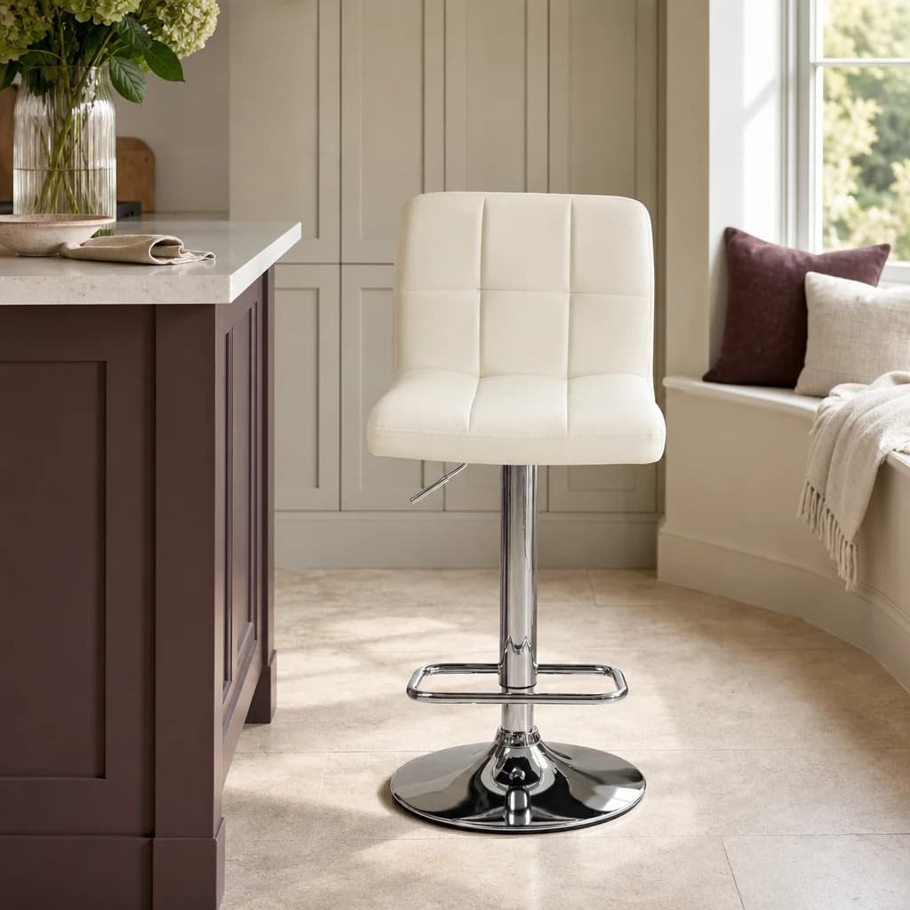 Baina White Quilted Chrome Base Bar Stool - Seating, photo 1 of 6