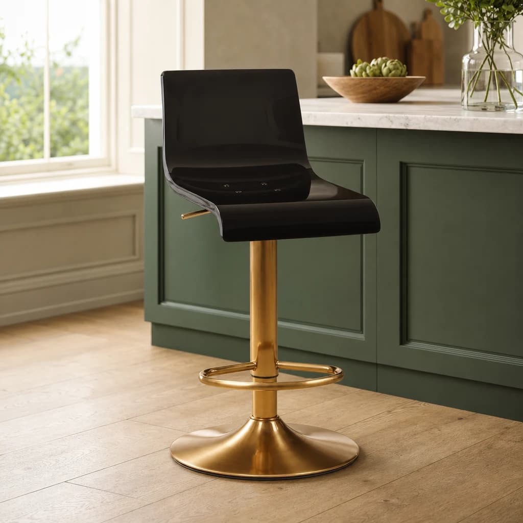 Baina Black Acrylic Seat Bar Stool with Gold Base - Seating, photo 1 of 6