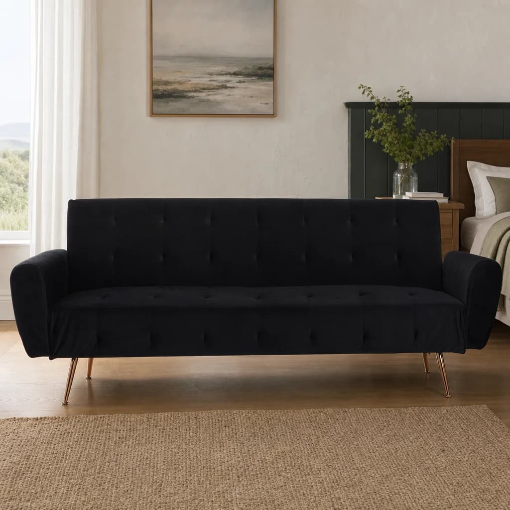 Hayton Black Velvet Sofa Bed - Seating, photo 1 of 8