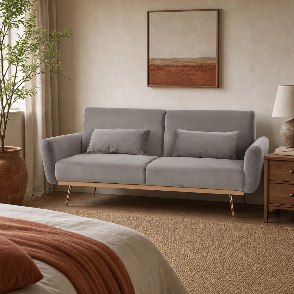 Hatton Grey Velvet Sofa Bed - Seating, photo 1 of 8